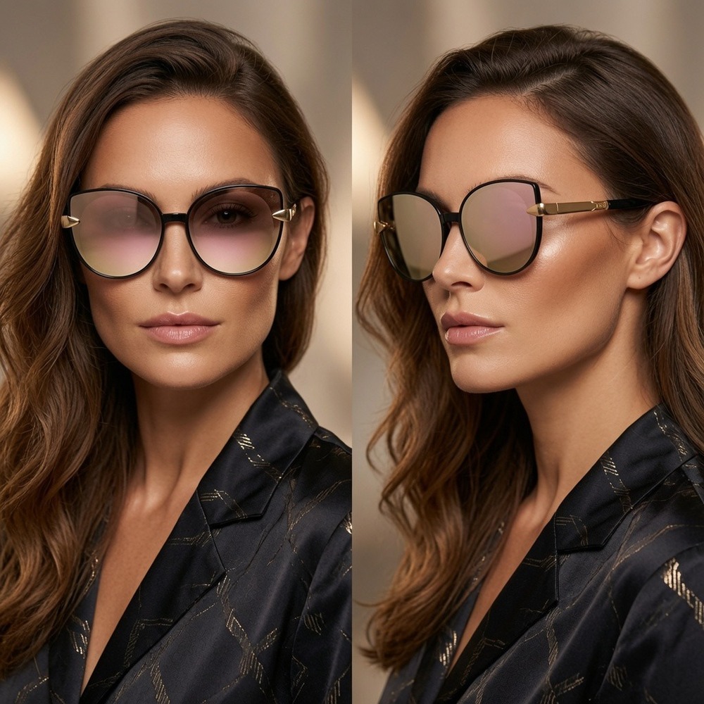 Runway Fashion Metal Bridge Trim Oversized Cat Eye‎ Sunglasses Trendy Lentes New